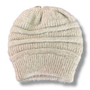 Accent Cream Fuzzy Knit Beanie Hat – NWT